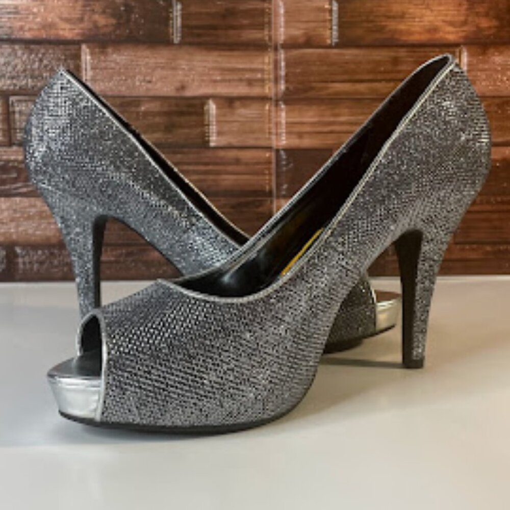 NOA Silver Glitter Pumps | Sparkly Metallic Heels | Closed Toe Party Shoes